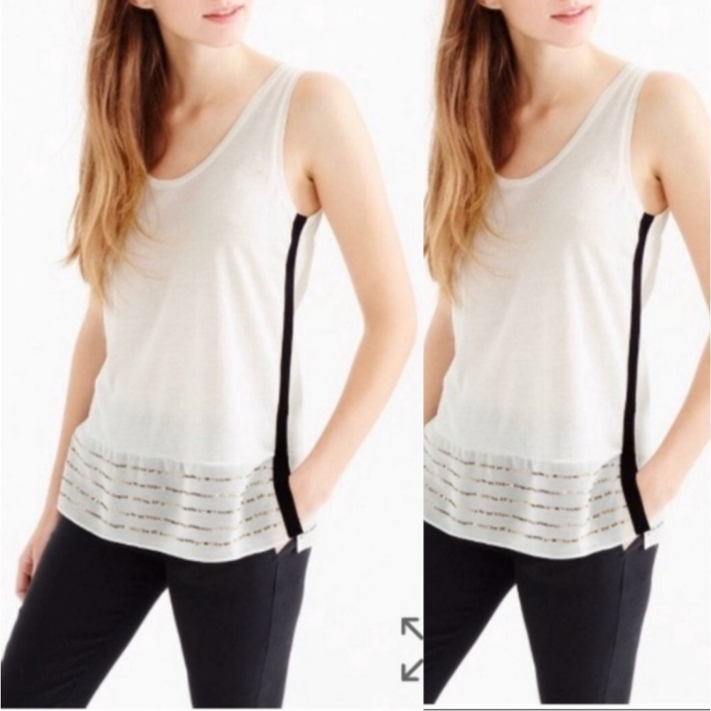 J. Crew Ivory Embellished Beaded‎ Hem Tank